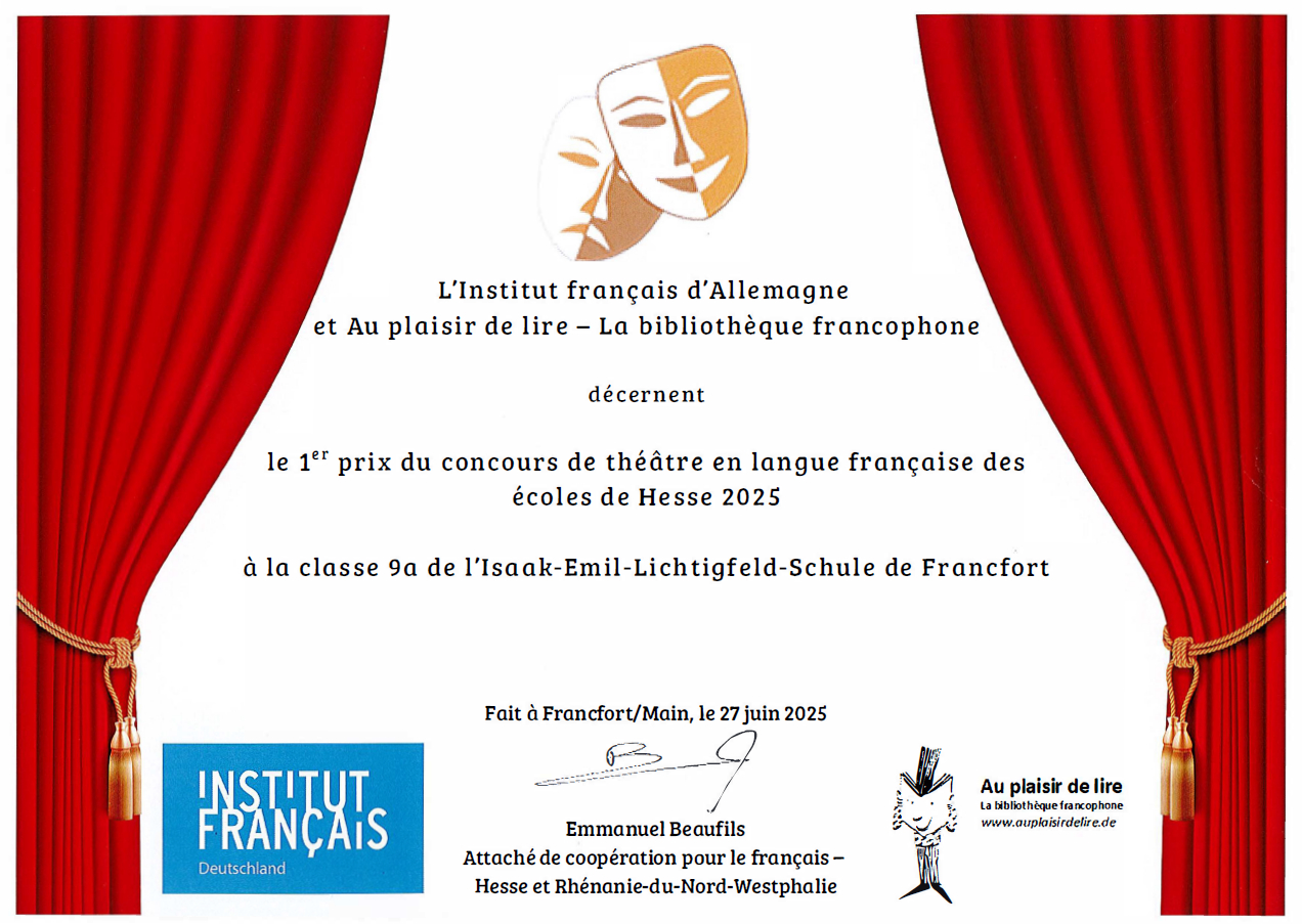 Urkunde_Französischsprachiger Theaterwettbewerb